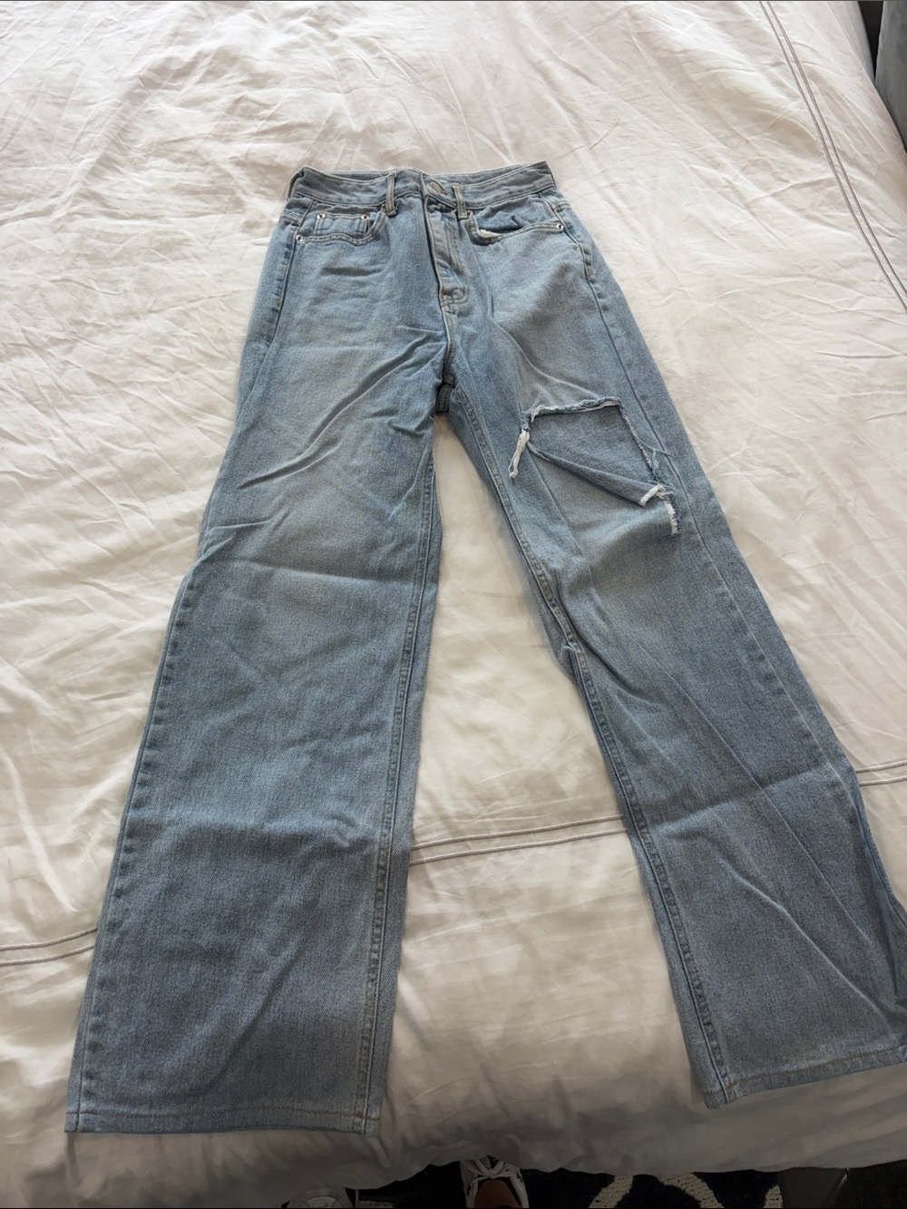 12th Tribe Light Blue Wide Leg Distressed Jeans